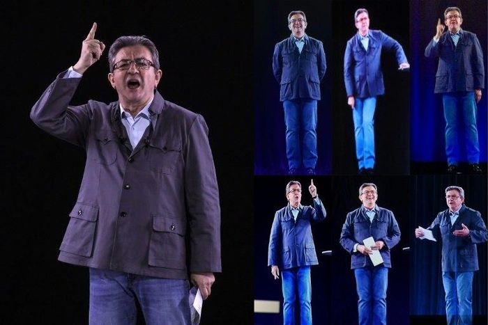 Melenchon appeared simultaneously in Dijon, Nancy, Grenoble, Montpellier, Clermont-Ferrand, Nantes and Le Port on the Indian Ocean island of Reunion