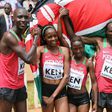 Kenya's victorious mixed relay team from left: Asbel Kiprop, Beatrice Chepkoech, Winnie Mbithe and Bernard Koros on March 26, 2017.