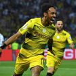 Dortmund's Pierre-Emerick Aubameyang celebrates scoring a penalty against Eintracht Frankfurt during their German Cup final at the Olympic stadium in Berlin on May 27, 2017
