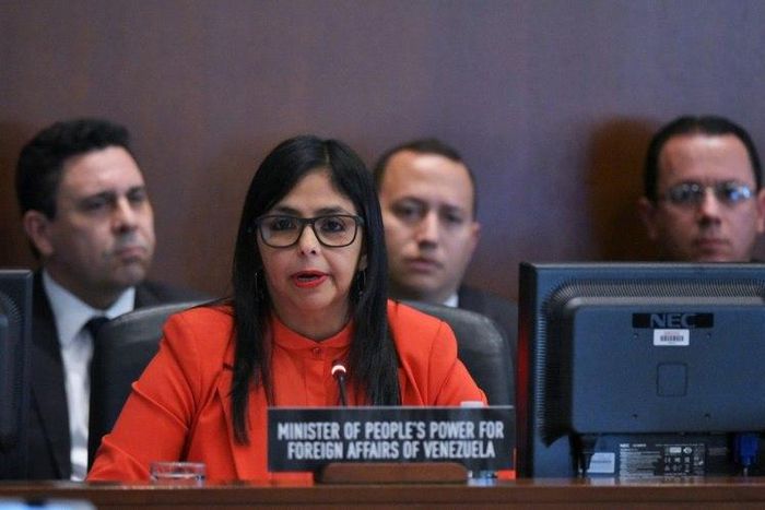 Venezuela's Foreign Minister Delcy Rodríguez addresses the Organization of American States (OAS) meeting in Washington, DC, on March 27, 2017