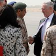 Saudi General Abdul Rahman Al Banyan welcomes US Defense Secretary James Mattis on his arrival in Riyadh on April 18, 2017 at the start of a visit seeking to reinvigorate the US alliance with Saudi Arabia, with both seeing a common adversary in Iran