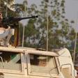 A Moroccan peacekeeper from the United Nations Mission in the Central African Republic (MINUSCA) patrols in Bangui