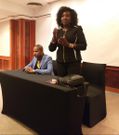 MP Babu Owino with Woman Rep Gladys Shollei during a round table discussion with Kenyans studying in Hungary (Twitter)