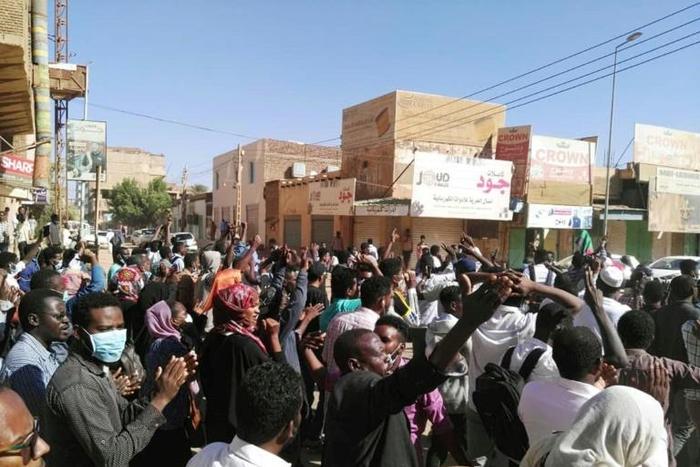 Sudanese protesters chant slogans during an anti-government demonstration in Khartoum on January 6, 2019