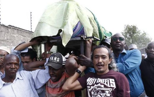 Mourners transporting the body of Nakuru businessman Said Abdallah Azubedi