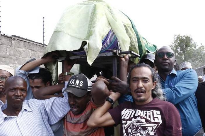 Mourners transporting the body of Nakuru businessman Said Abdallah Azubedi