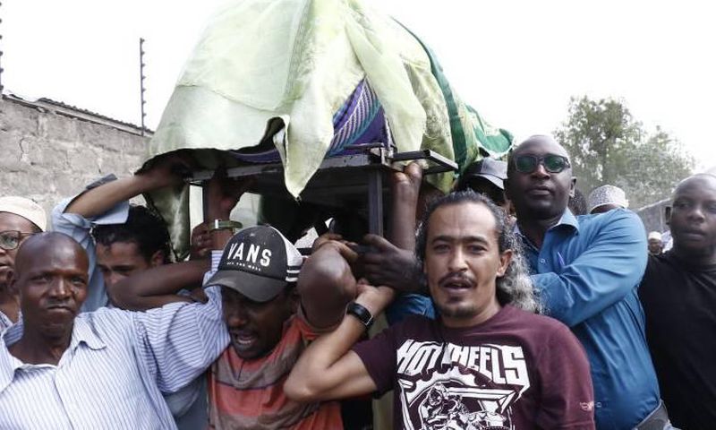 Mourners transporting the body of Nakuru businessman Said Abdallah Azubedi