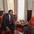 President Uhuru Kenyatta chats with former President Daniel arap Moi when he paid him a courtesy call at his home in Kabarnet Gardens in Nairobi on February 16, 2017.