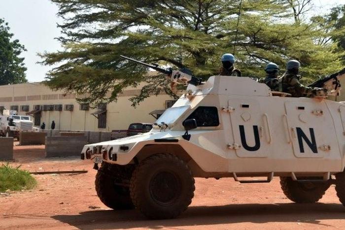 United Nations peacekeepers patrol in Bangui on January 2, 2016