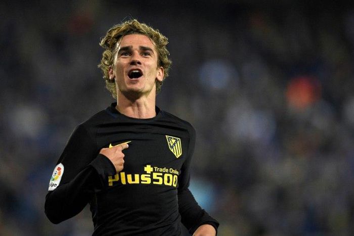 Atletico Madrid's Antoine Griezmann celebrates scoring during a Spanish league match against RCD Espanyol in April