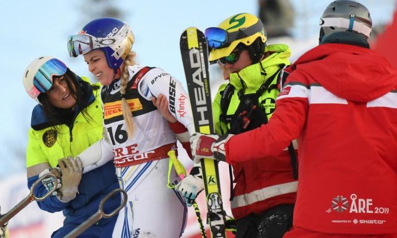 Lindsey Vonn was helped to her feet after careering into the safety netting