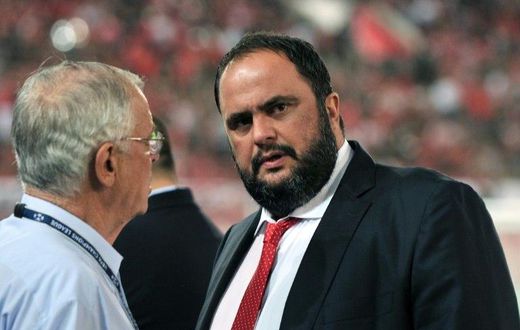 Olympiakos have won seven league titles since Greek shipping magnate Evangelos Marinakis (R) became the team's owner in 2010