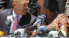 Peter Kenneth (L) with Martha Karua (R) during the Wednesday presser (Twitter)