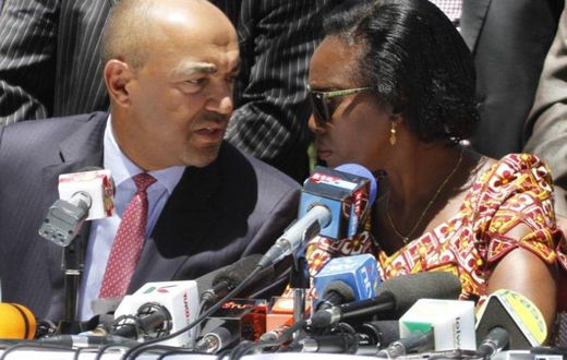 Peter Kenneth (L) with Martha Karua (R) during the Wednesday presser (Twitter)