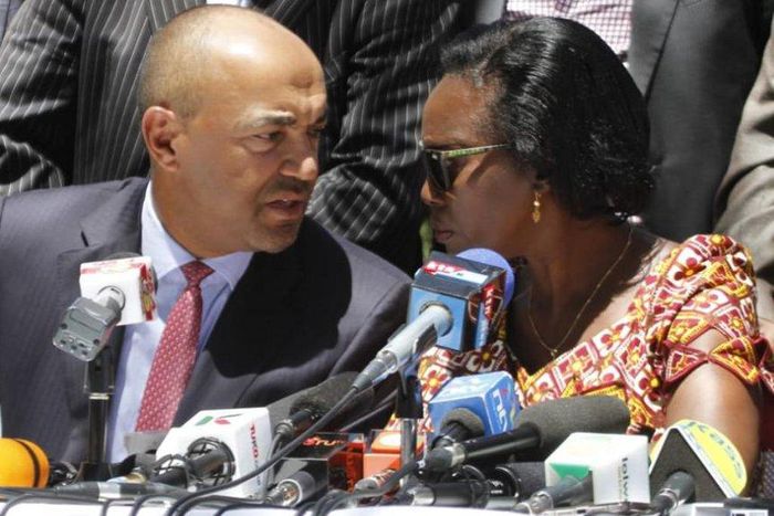 Peter Kenneth (L) with Martha Karua (R) during the Wednesday presser (Twitter)