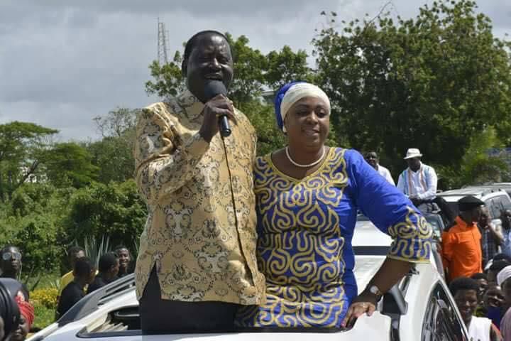Malindi MP Aisha Jumwa and Opposition leader Raila Odinga