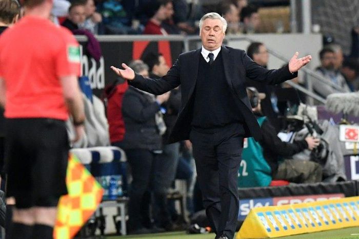 Munich's Italian head coach Carlo Ancelotti reacts during the German First division Bundesliga football match TSG 1899 Hoffenheim v FC Bayern Munich in Sinsheim, southwestern Germany on April 4, 2017