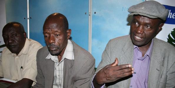 Chairman of the Kenya Railways retirees Johnson Miano (right) during a past meeting
