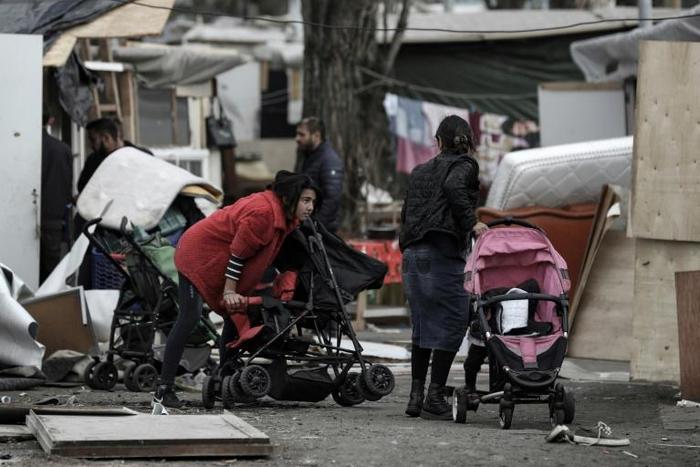 Attackers in recent days targeted Roma camps including this one in the Paris suburb of Bobigny