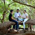 "Ethical hackers" Anand Prakash (R), Shashank (L), and Rohit Raj (C), who break into computer networks to expose rather than exploit weaknesses, meet at a public park in Bangalore