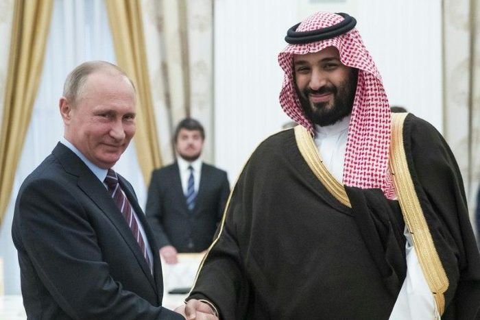 Russian President Vladimir Putin (left) shakes hands with Saudi Deputy Crown Prince Mohammed bin Salman during a meeting at the Kremlin in Moscow, on May 30, 2017