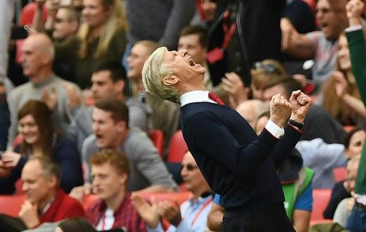 Arsenal's manager Arsene Wenger celebrates victory after the FA Cup semi-final football match against Manchester City on April 23, 2017