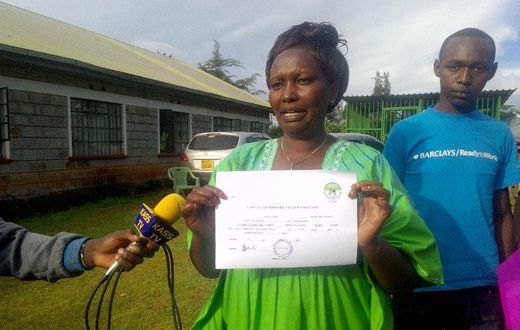 Elgeyo Marakwet woman representative hopeful Florence Boinett displays the certificate the received fromt he IEBC after clearance on May 31, 2017.