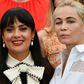 US-Mexican actress Salma Hayek (L) and French actress Emmanuelle Beart pose on May 23, 2017 during a photocall for the '70th Anniversary' of the Cannes Film Festival