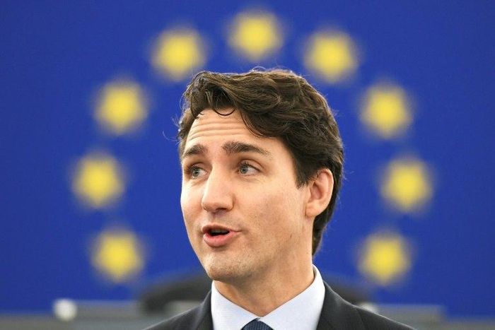 Canada’s Prime Minister Justin Trudeau speaks in Strasbourg, eastern France, on February 16, 2017