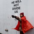 US actor Shia LaBeouf during his "He Will Not Divide US" anti-Trump livestream project outside New York's Museum of the Moving Image