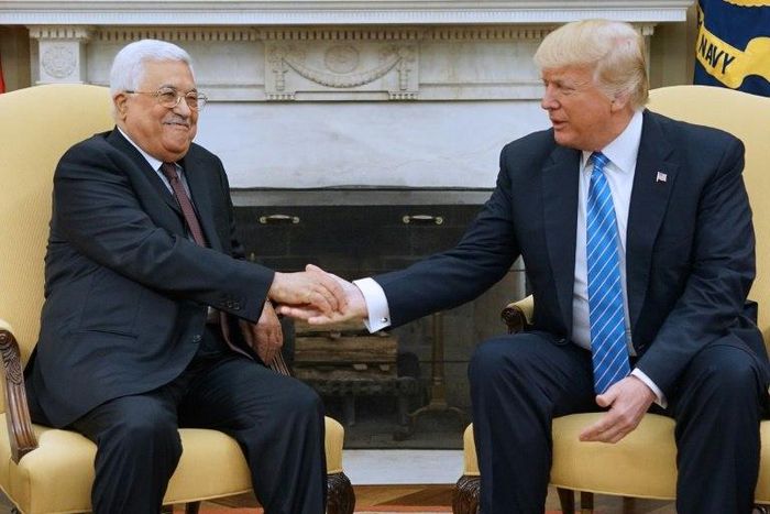 US President Donald Trump meets with Palestinian Authority President Mahmud Abbas in the Oval Office of the White House on May 3, 2017 in Washington, DC