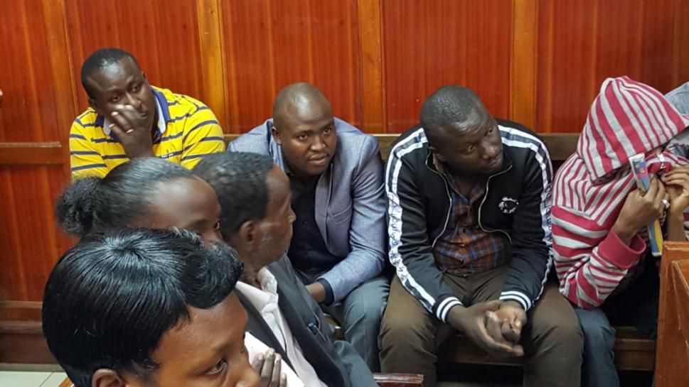 Suspects who conned Sameer Africa Chairman Naushad Merali through impersonating President Uhuru Kenyatta's during a court hearing (Twitter)