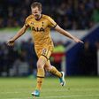Tottenham Hotspur's Harry Kane celebrates scoring his third goal during their English Premier League football match against Leicester City in Leicester, central England on May 18, 2017