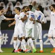 Al Hilal's players celebrate during an AFC Champions League match against Qatar's Al Rayyan in Doha on May 8, 2017
