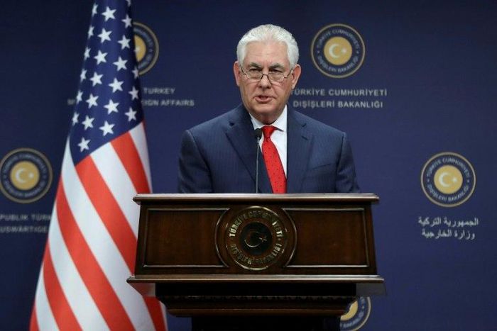 US Secretary of State Rex Tillerson speaks during a joint news conference with the Turkish Foreign Minister in Ankara, on March 30, 2017