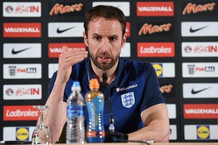 England's Manager Gareth Southgate addresses a press conference in Essen, western Germany, on March 21, 2017, on the eve of the friendly football match between Germany and England, whiich is also Lukas Podolski's last match with the German team