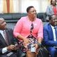 ODM leader Raila Odinga with Wiper leader Kalonzo Musyoka and MP Aisha Jumwa