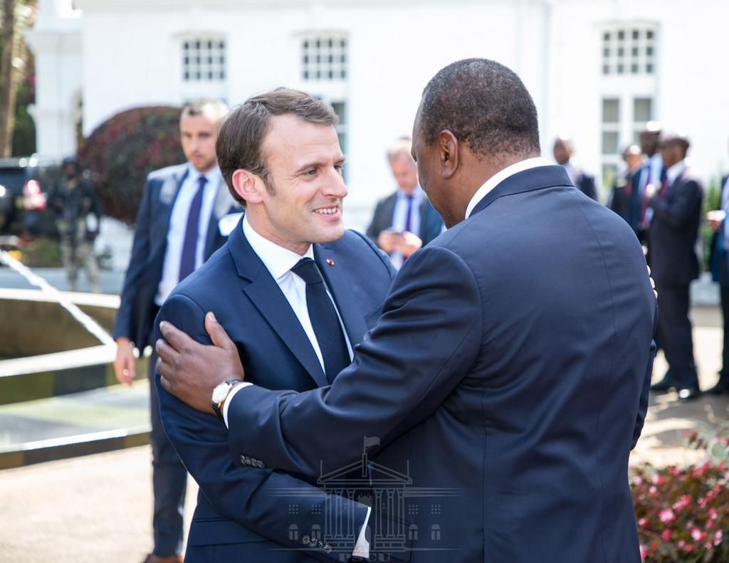 President Kenyatta with French President Emmanuel Macron (PSCU)
