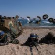 South Korean and US soldiers take part in an amphibious landing exercise in Pohang, on South Korea's southeast coast