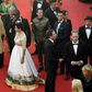 Israeli Culture Minister Miri Regev at the Cannes film festival's opening ceremony, wearing a dress featuring the Old City of Jerusalem
