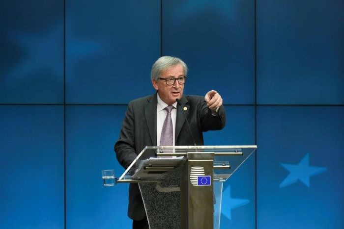 EU Commission president Jean-Claude Juncker holds a press conference after the second day of a European Summit at the Europa Building at the EU headquarters in Brussels on March 10, 2017