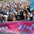 Religious students and activists gather for a protest against social media in Islamabad on March 8, 2017, demanding the removal of all blasphemous content from social media sites in the country