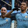 Manchester City's Gabriel Jesus (R) celebrates scoring a late winning goal against Swansea City on February 5, 2017