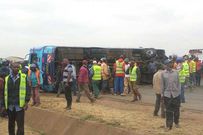 Overturned bus in a past accident