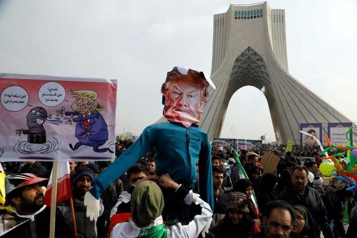 Iranians hold up a dummy representing US President Donald Trump during a rally in the capital Tehran on February 10, 2017 marking the anniversary of the 1979 Islamic revolution