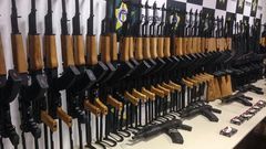Firearms seized from inside shipments of pool heating systems at the international airport in Rio de Janeiro, Brazil, on June 1, 2017