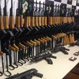 Firearms seized from inside shipments of pool heating systems at the international airport in Rio de Janeiro, Brazil, on June 1, 2017