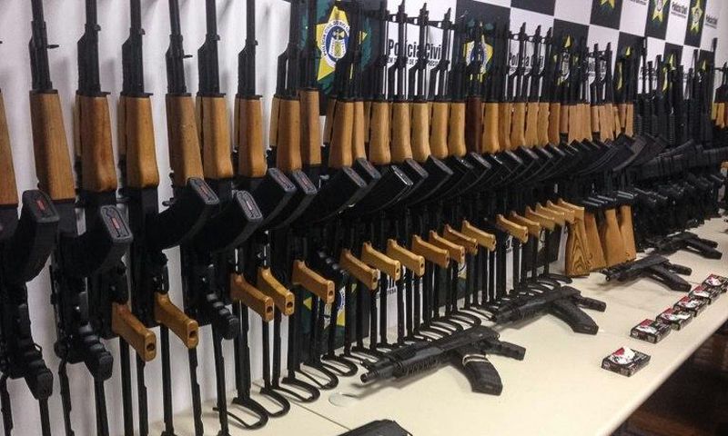 Firearms seized from inside shipments of pool heating systems at the international airport in Rio de Janeiro, Brazil, on June 1, 2017