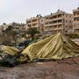 A Russian soldier inspects the damage at a field hospital that was reportedly destroyed by rebel shelling in the Furqan neighbourhood of the government-held side of west Aleppo