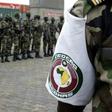 A Senegalese soldier wearing the colours of the ECOWAS force. This picture shows troops arriving in Abidjan on 18 January 2002